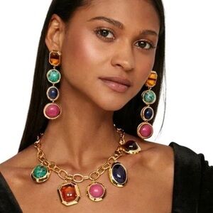 Lele Sadoughi Multicolor Gemstone Necklace and Earring NFS